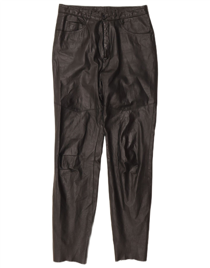 Calça feminina de couro slim Golden Leaf W26 L28 preta