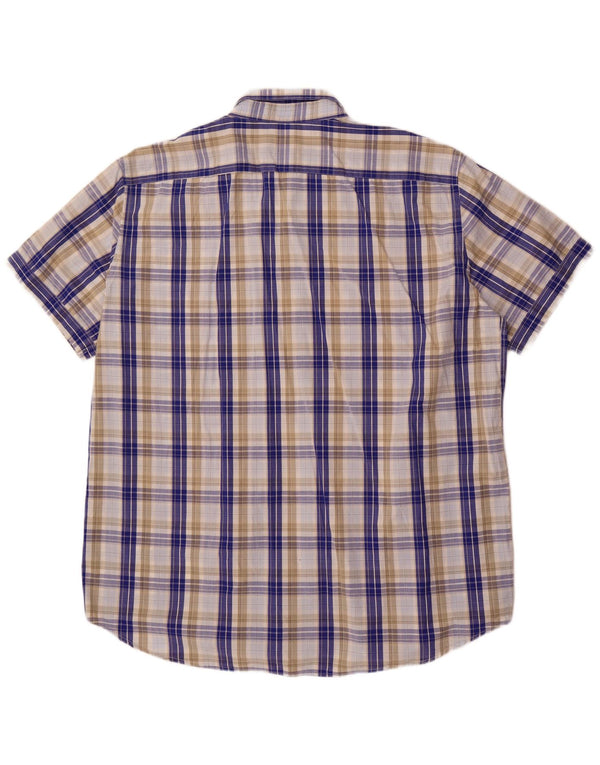 Camisa masculina Carrera Regular Fit manga curta 3XL algodão xadrez azul
