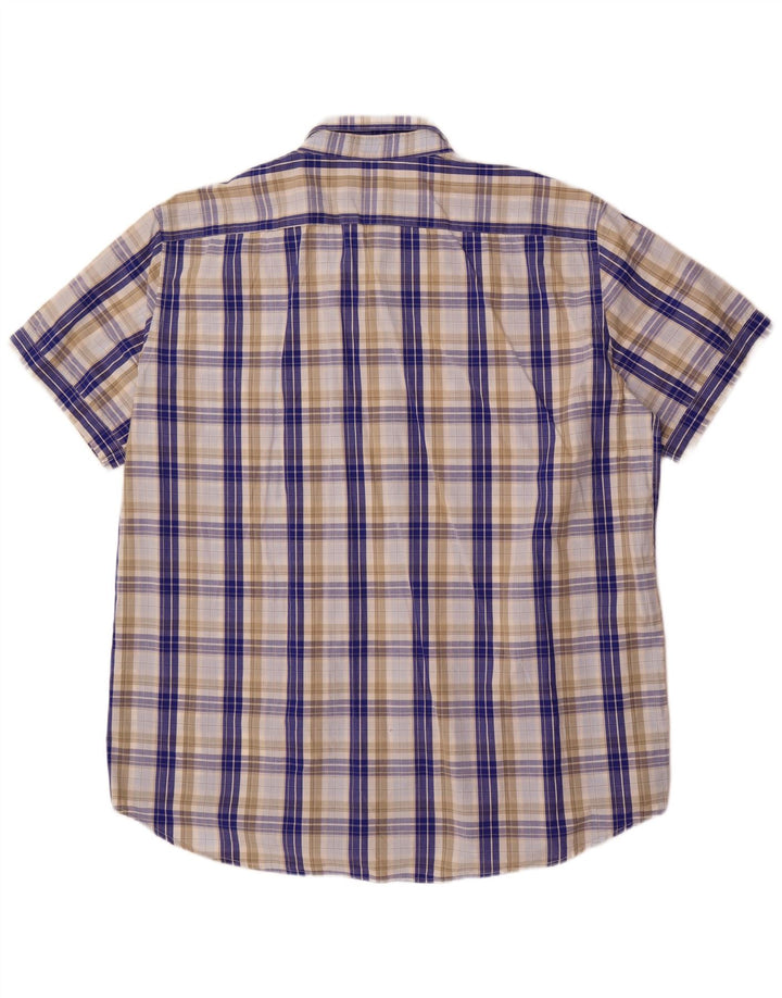Camisa masculina Carrera Regular Fit manga curta 3XL algodão xadrez azul