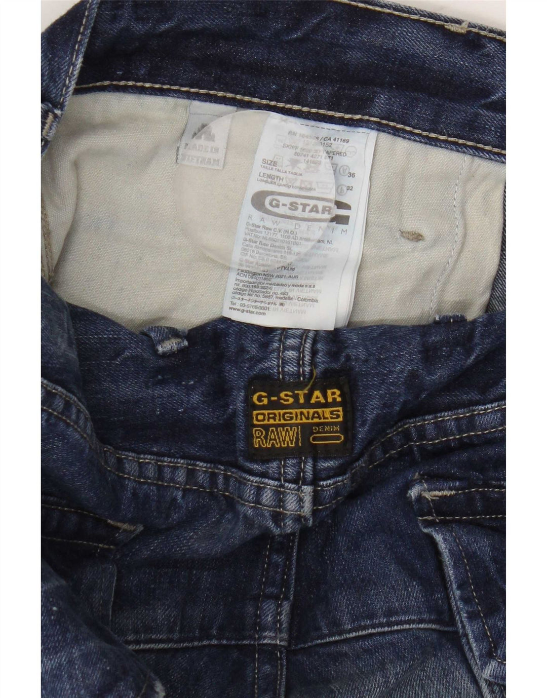 Calça jeans reta masculina G-Star W36 L32 azul patchwork algodão