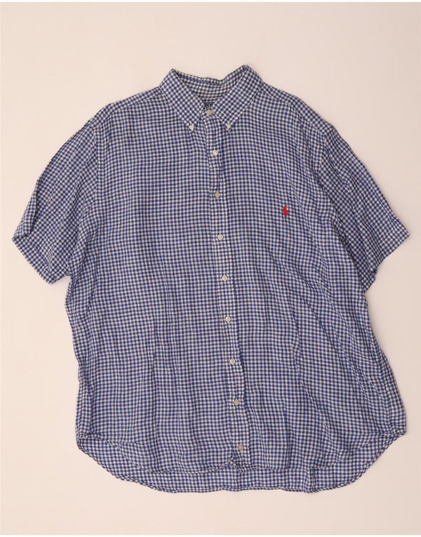Camisa polo Ralph Lauren masculina grande de manga curta clássica XL azul guingão