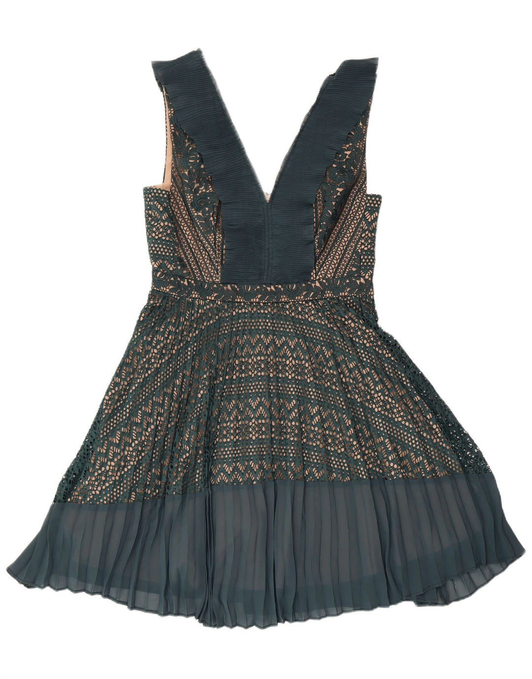 FRENCH CONNECTION Vestido feminino sem mangas evasê UK 12 verde médio