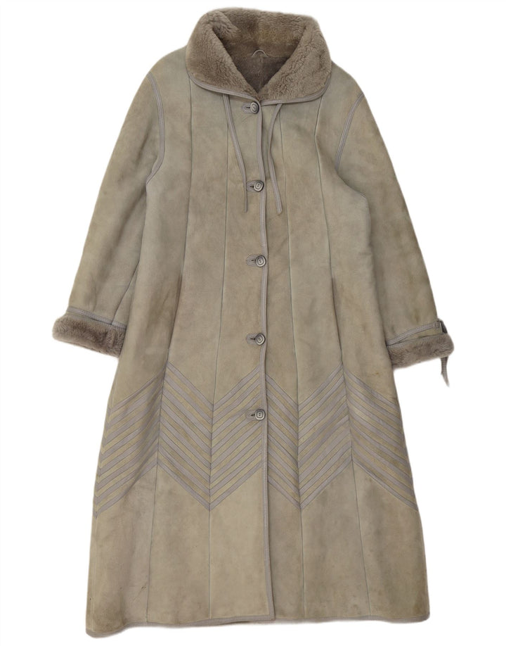 Casaco feminino vintage de shearling EU 40 pele de cordeiro cinza médio