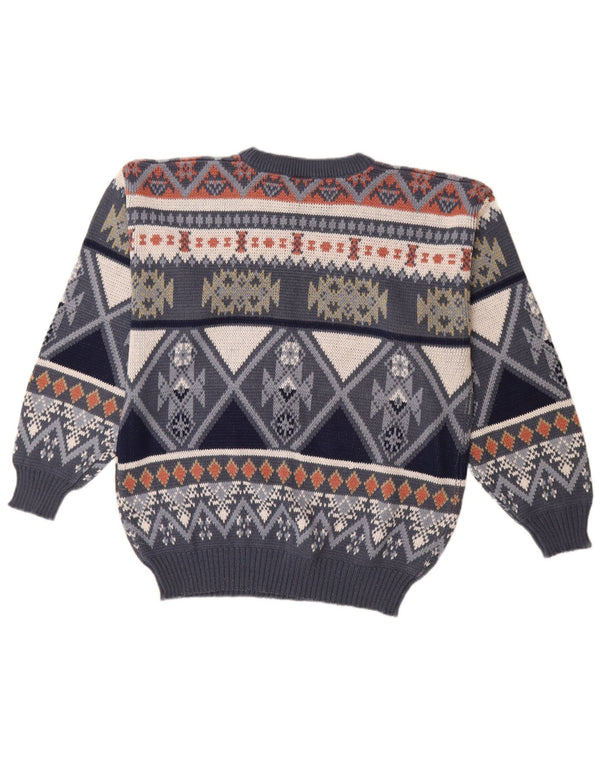 Suéter masculino VINTAGE com gola redonda IT 48/50 médio azul marinho Fair Isle