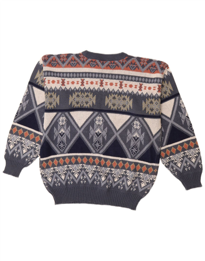 Suéter masculino VINTAGE com gola redonda IT 48/50 médio azul marinho Fair Isle