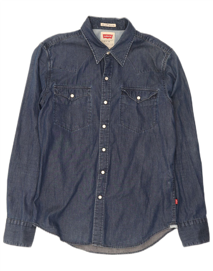 Camisa jeans masculina Levi's Slim Fit pequena azul marinho algodão