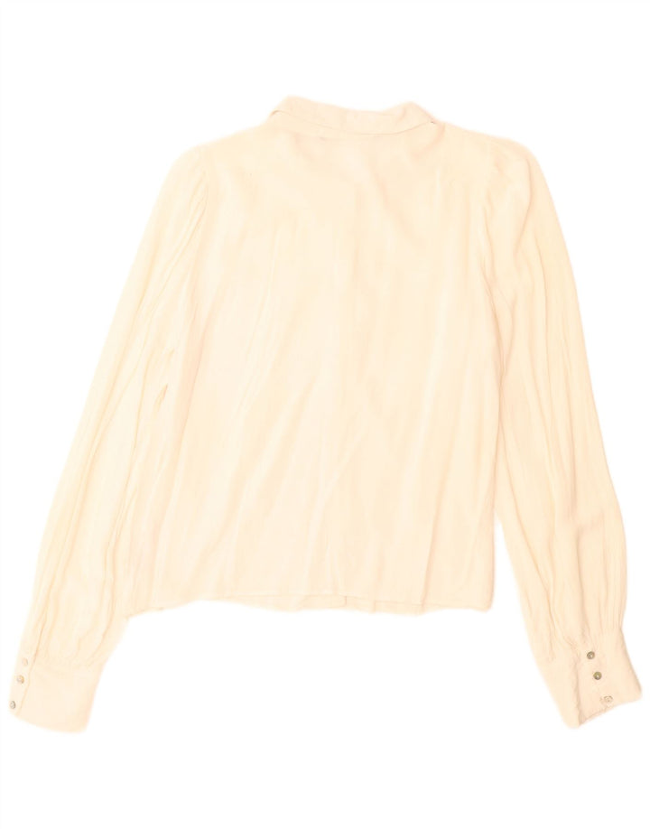 Camisa feminina Zara UK 14 lã virgem branca média