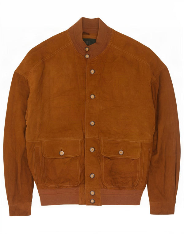 Jaqueta bomber masculina vintage de camurça Reino Unido 42 XL couro marrom