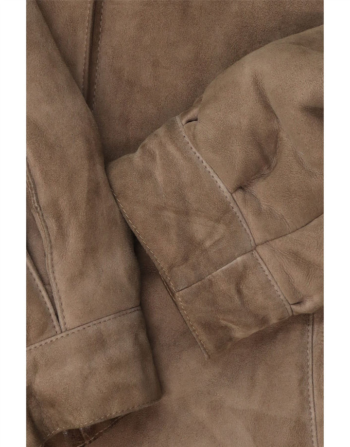Casaco feminino vintage de shearling UK 14 marrom médio