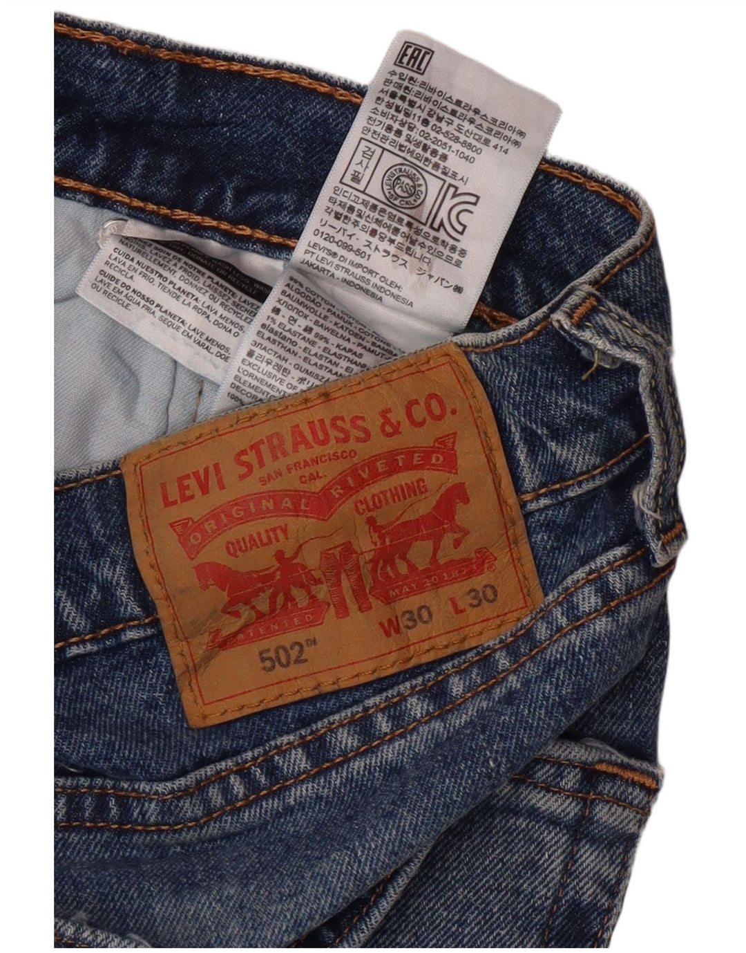 LEVI'S Masculino 502 Shorts Jeans W30 Algodão Azul Médio