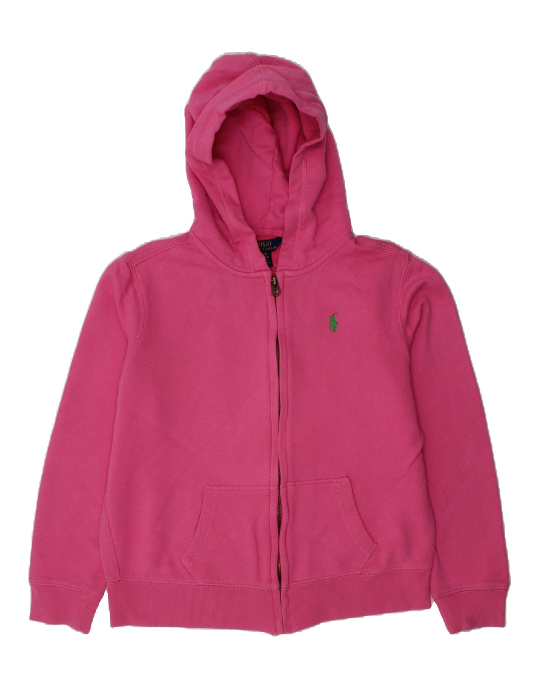 POLO RALPH LAUREN Girls Zip Hoodie Sweater 12-13 Years Large  Pink Cotton Vintage Polo Ralph Lauren and Second-Hand Polo Ralph Lauren from Messina Hembry 