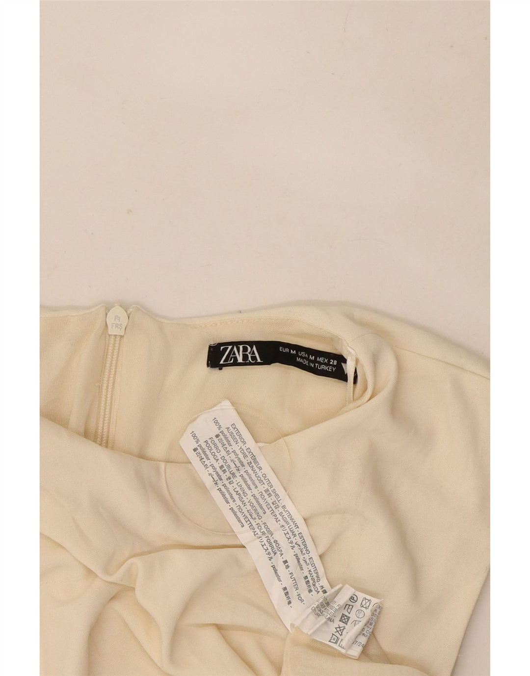 Vestido feminino Zara com bainha sem mangas UK 12 médio off white poliéster