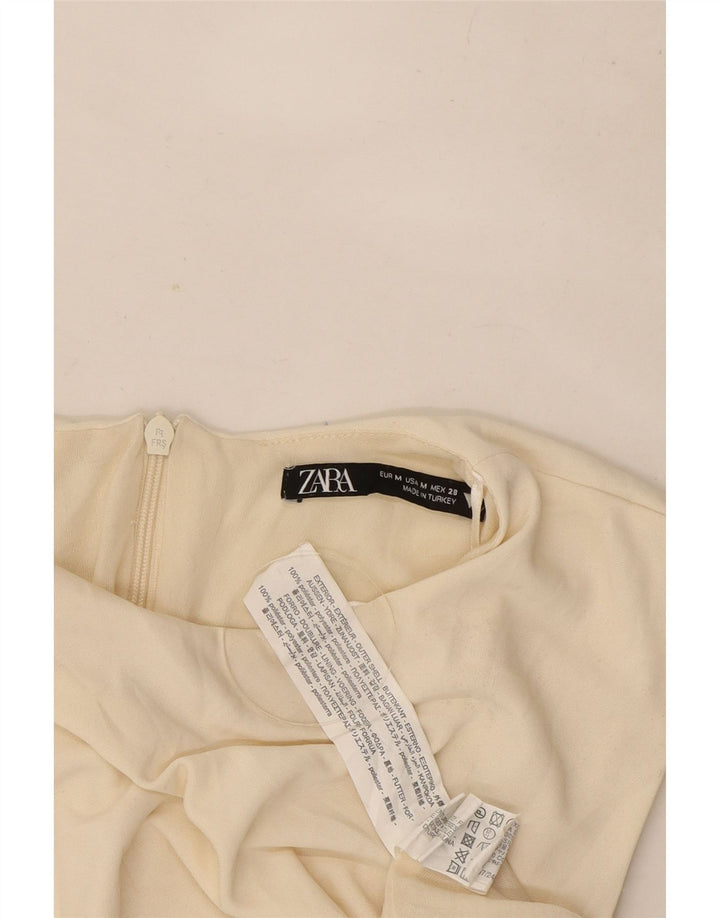 Vestido feminino Zara com bainha sem mangas UK 12 médio off white poliéster