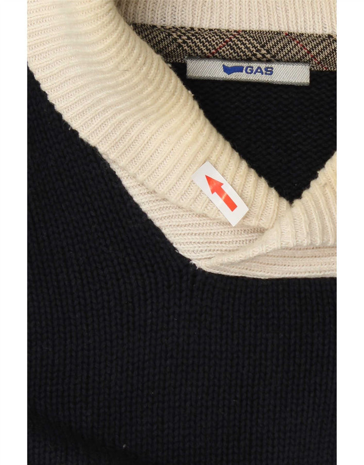 Suéter masculino Gas com gola xale e algodão colorblock médio azul marinho