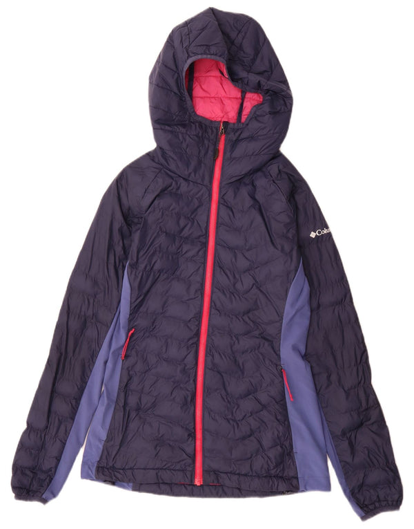 Jaqueta acolchoada feminina Columbia UK 8 pequena azul marinho colorblock esportiva