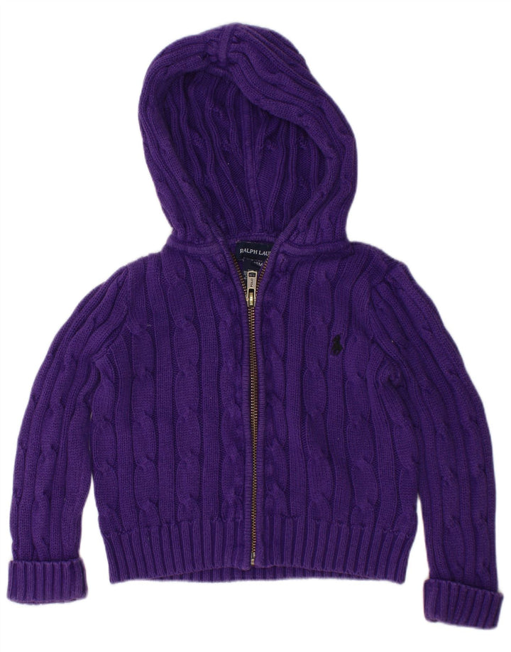 Suéter cardigã com capuz para bebês meninas RALPH LAUREN 12-18 meses algodão roxo