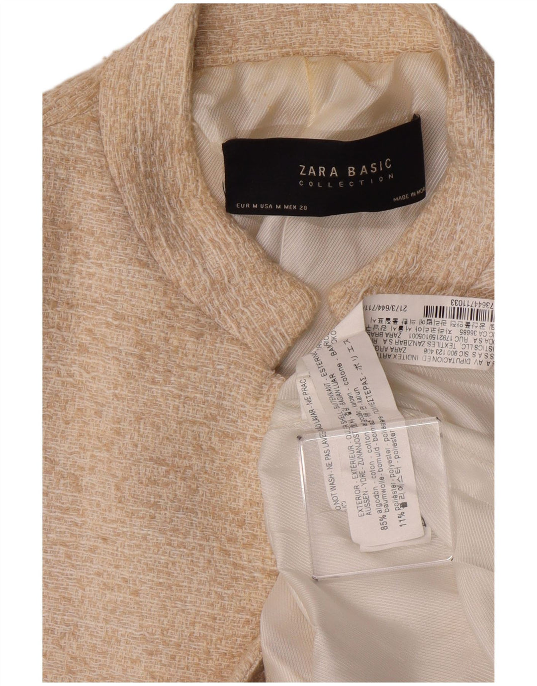 ZARA Womens Open Blazer Jacket UK 12 Médio Off White Algodão
