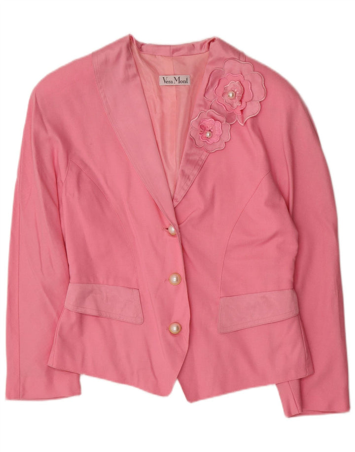Jaqueta blazer feminina VERA MONT com 3 botões Reino Unido 14 médio rosa floral