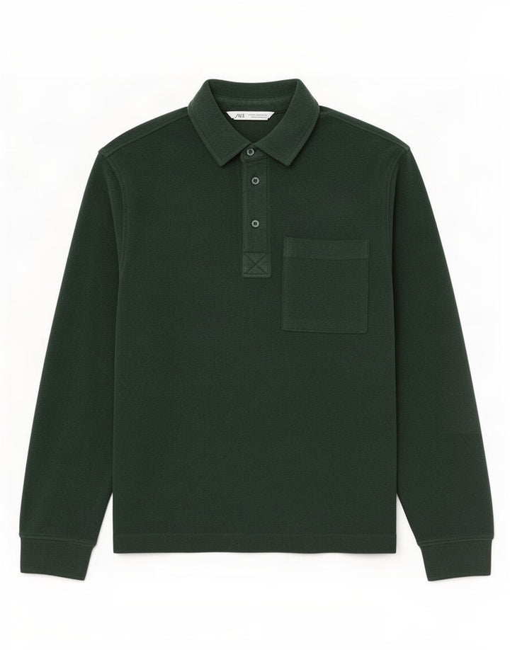 Zara Camisa masculina de veludo cotelê verde médio algodão