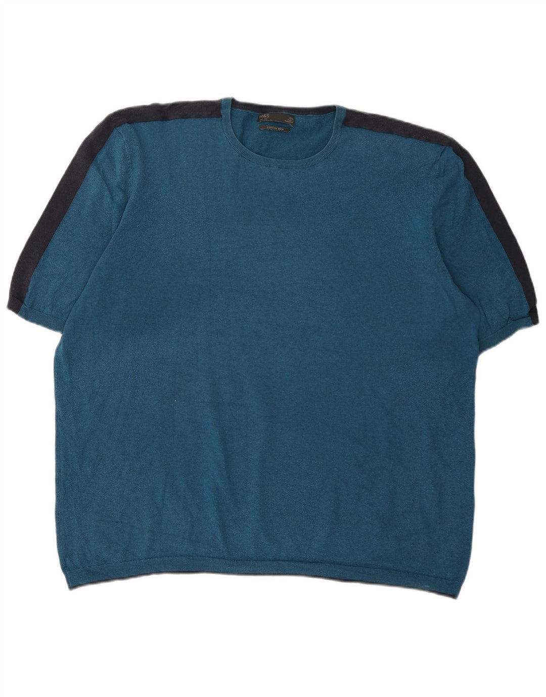 Camiseta masculina Marks & Spencer Top 3XL algodão colorblock azul