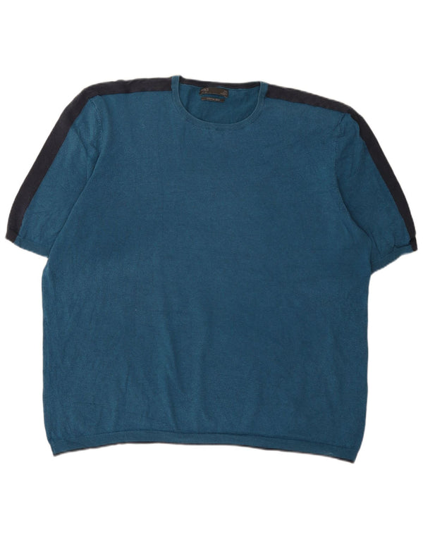 Marks & Spencer Mens T-Shirt Top 3XL Blue Colourblock Cotton