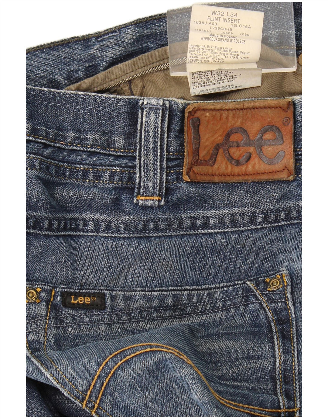 Lee Mens Flint Insert Straight Jeans W32 L34 Azul Algodão