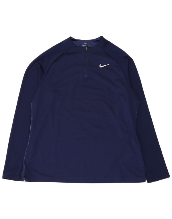 Nike Mens Dri Fit Zip Neck Pullover Treino Top XL Azul Marinho Poliéster