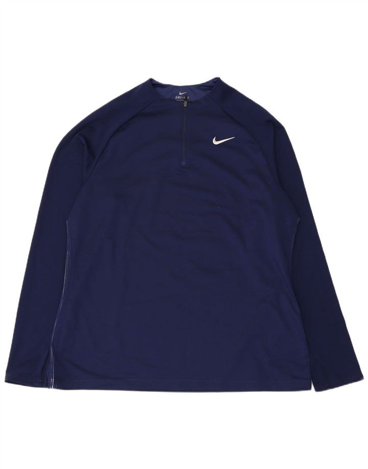 Nike Mens Dri Fit Zip Neck Pullover Treino Top XL Azul Marinho Poliéster