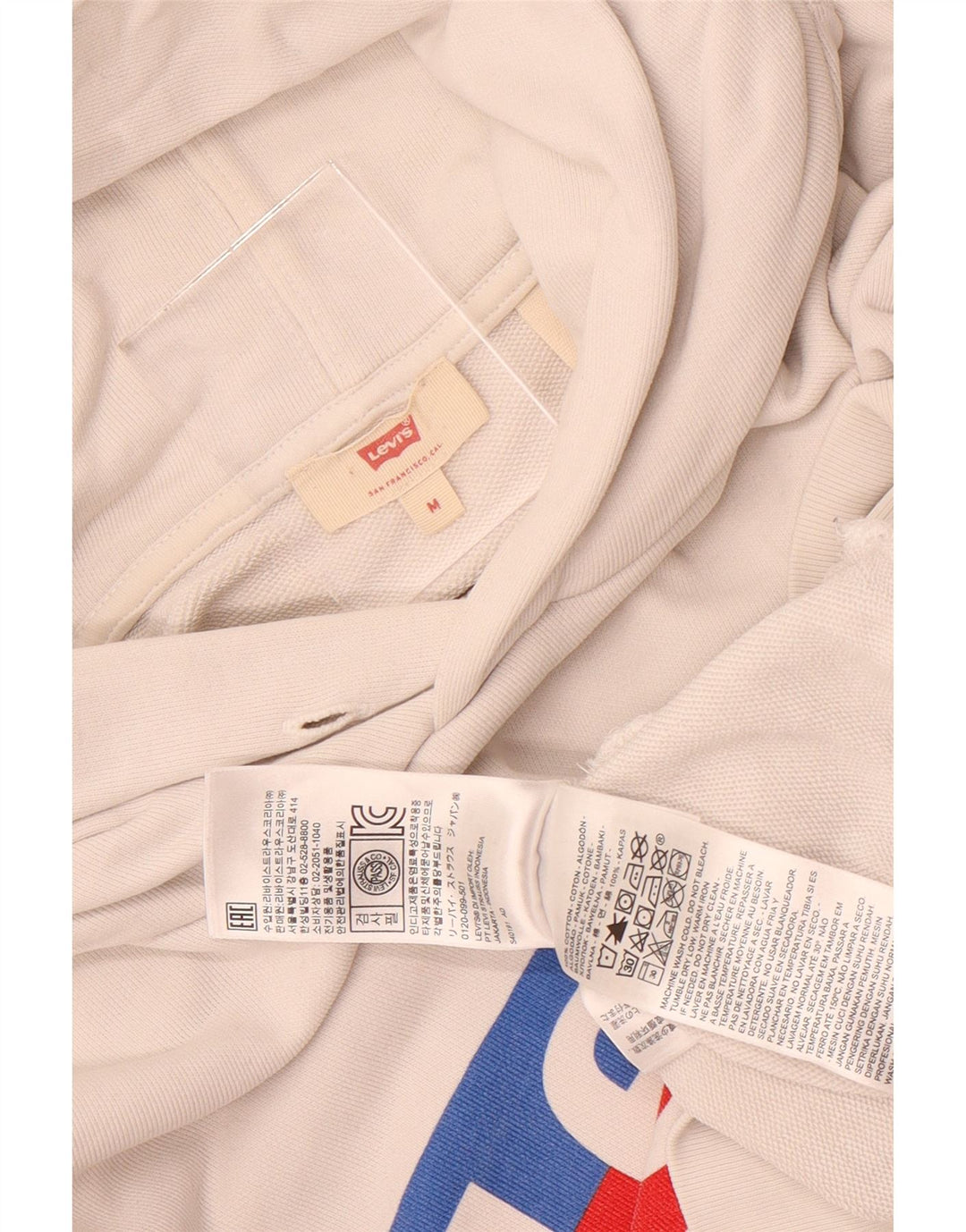 Suéter feminino Levi's com capuz grande e gráfico UK 14 algodão branco médio