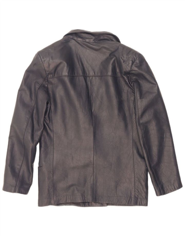 Jaqueta blazer feminina de couro com peito duplo Broadway Reino Unido 10 pequena azul marinho
