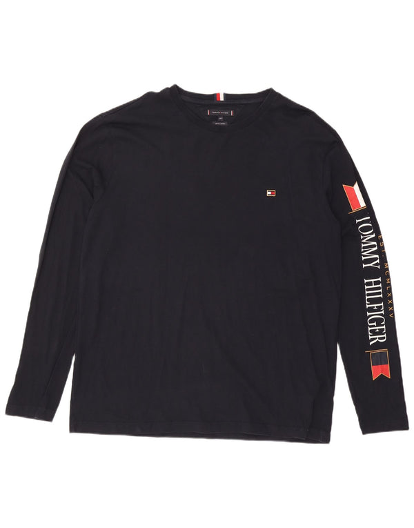 Tommy Hilfiger Top gráfico masculino alto manga comprida 2XL algodão azul marinho