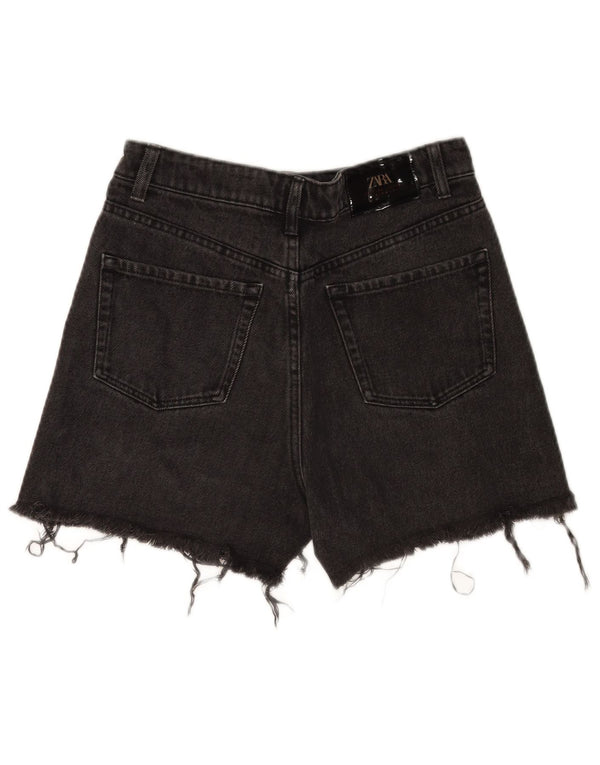 Zara Shorts jeans feminino desgastado UE 36 XS W26 algodão preto