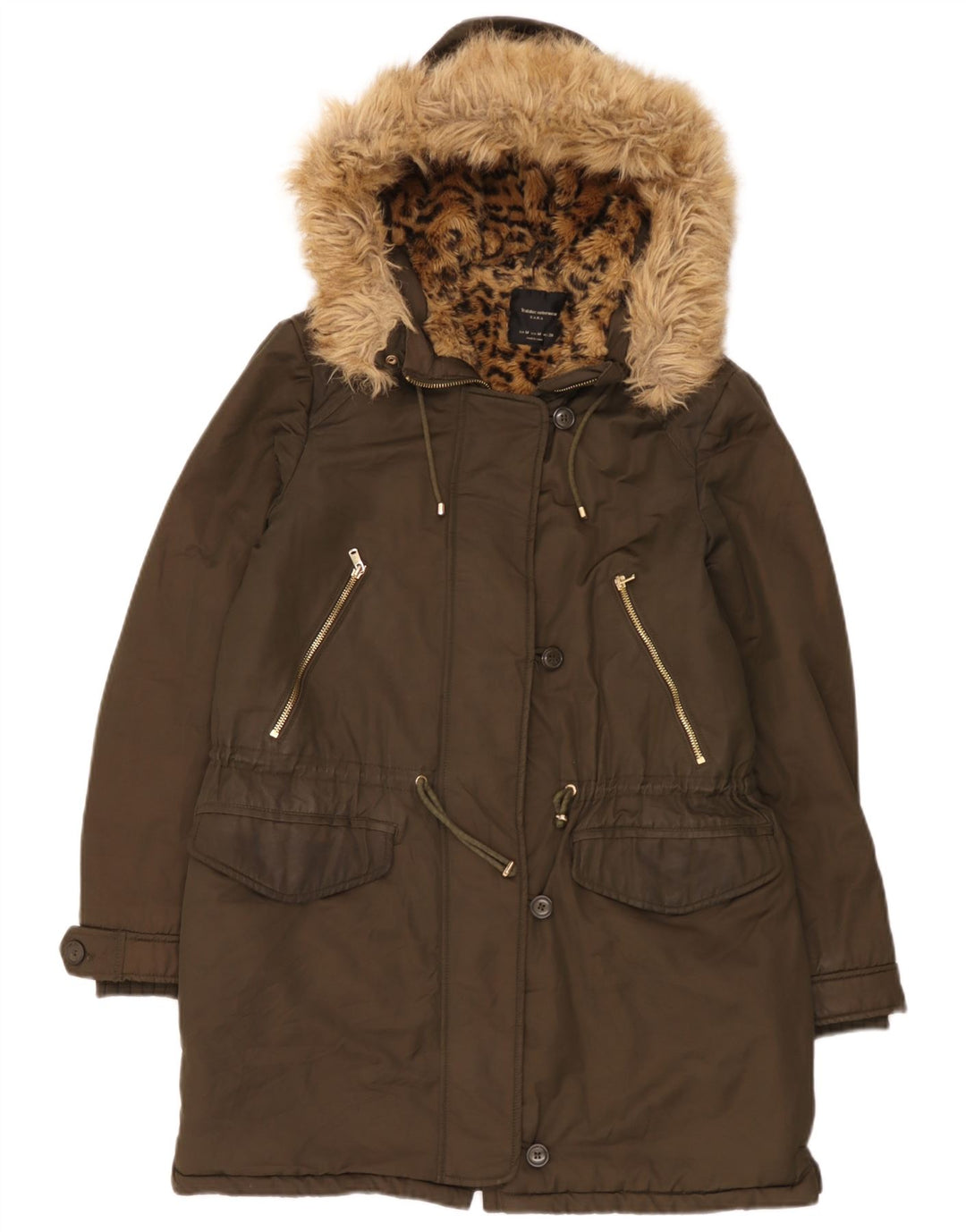 Zara Jaqueta feminina Sherpa Parka com capuz Reino Unido 14 Médio Caqui