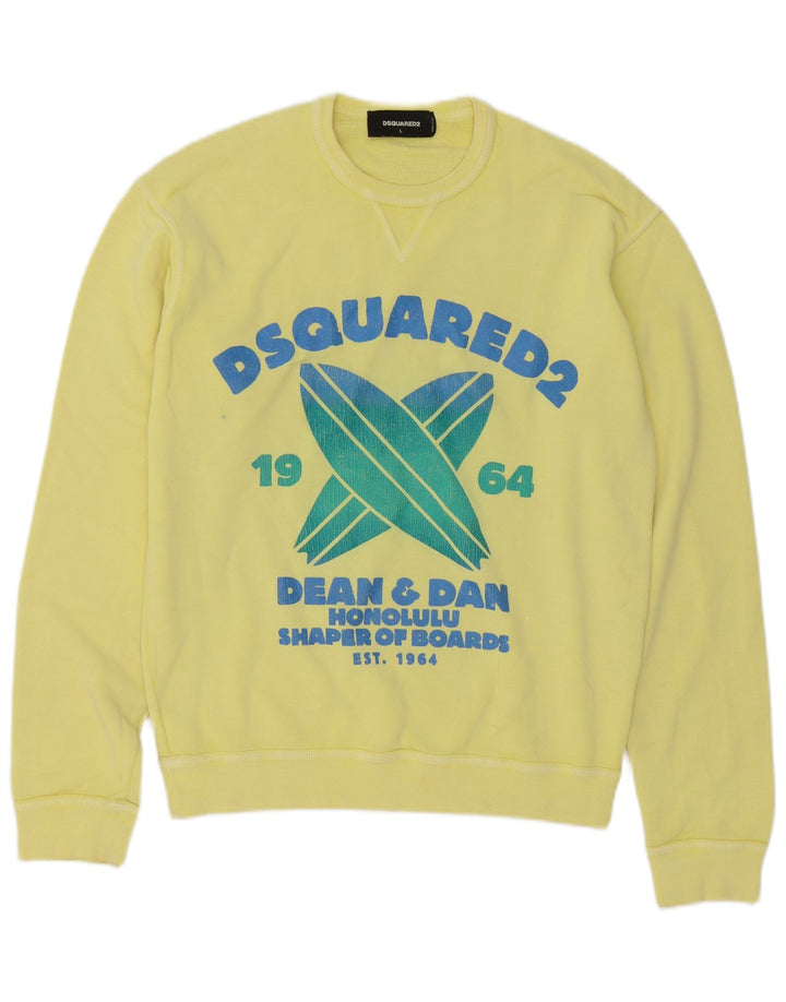 Dsquared2 moletom gráfico masculino jumper grande algodão amarelo