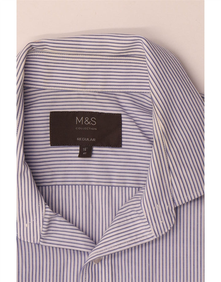 Camisa masculina de manga curta MARKS & SPENCER tamanho 41 16 grande listra azul