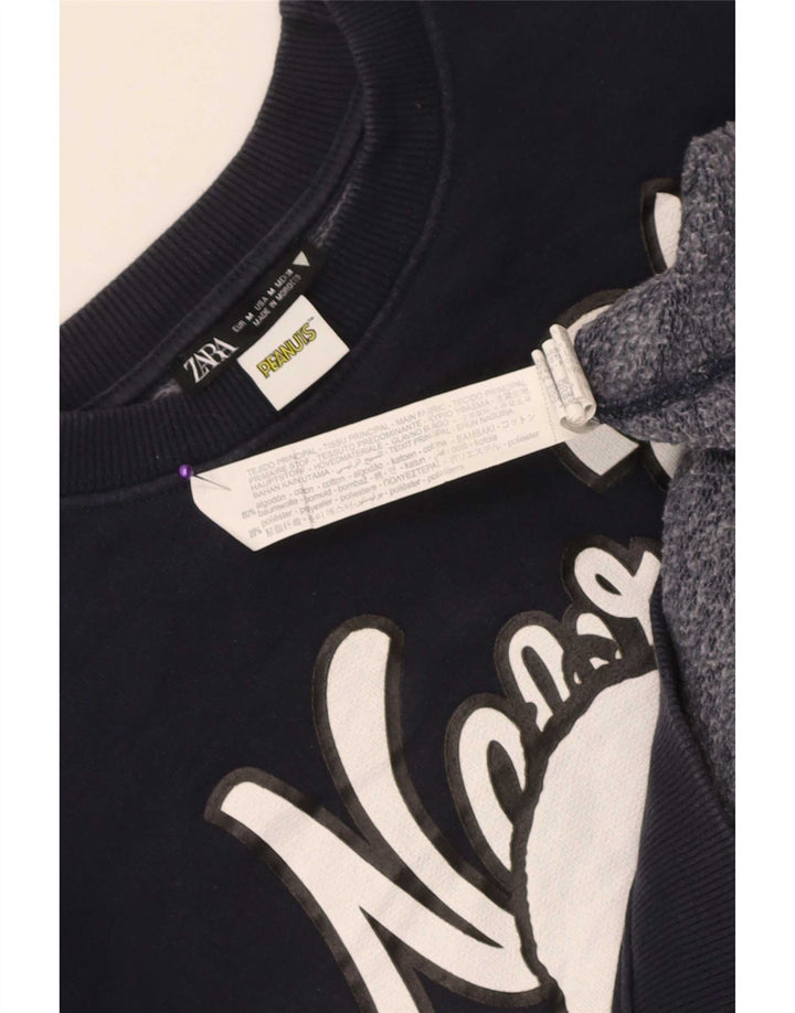 Zara Womens Crop Sweatshirt Jumper UK 14 Médio Azul Marinho Algodão