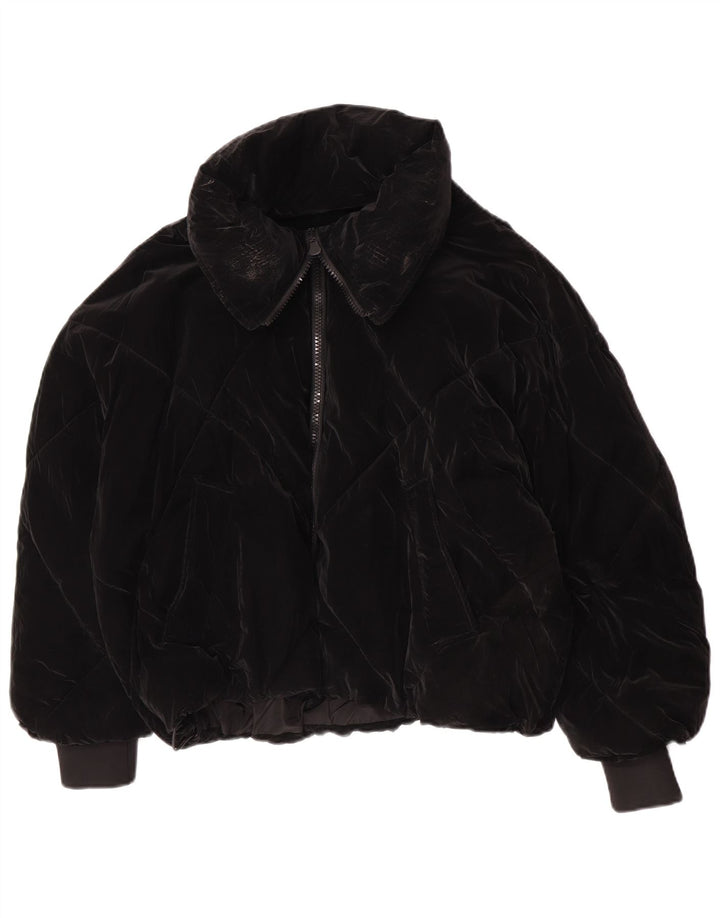 Jaqueta acolchoada superdimensionada feminina Zara UK 10 pequena poliuretano preto