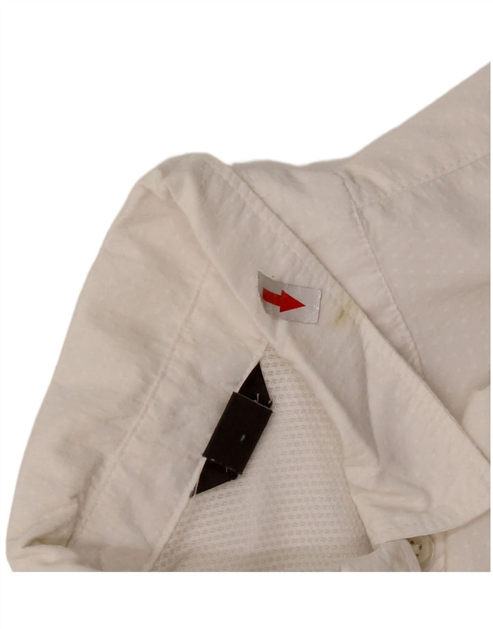 Blusa feminina EDDIE BAUER Reino Unido 10 pequena branca manchada de nylon