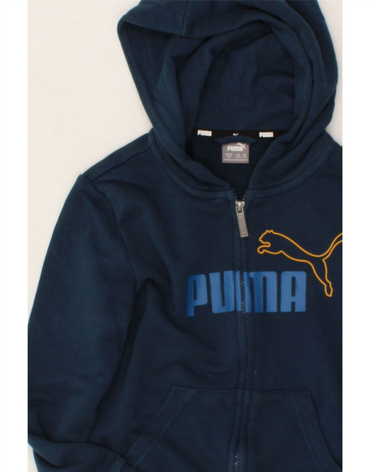 PUMA Boys Graphic Zip Hoodie Sweater 9-10 Years Navy Blue Cotton Vintage Puma and Second-Hand Puma from Messina Hembry 