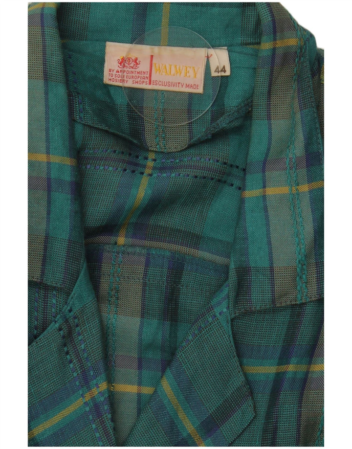 Jaqueta blazer feminina vintage com 3 botões EU 44 XL azul xadrez