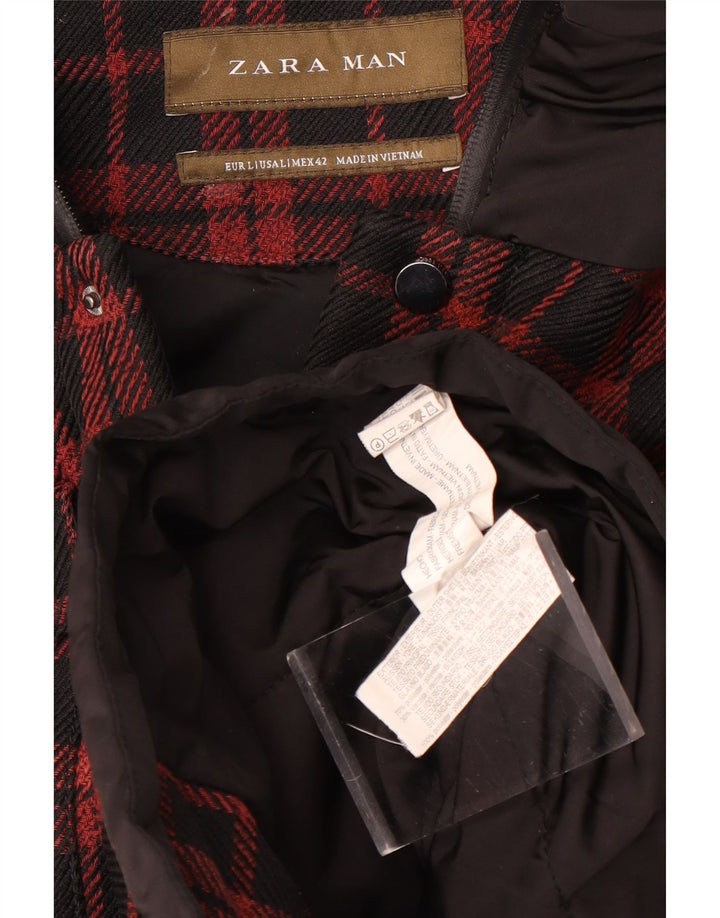 Jaqueta utilitária masculina Zara com capuz e capuz Reino Unido 40 poliéster xadrez preto grande
