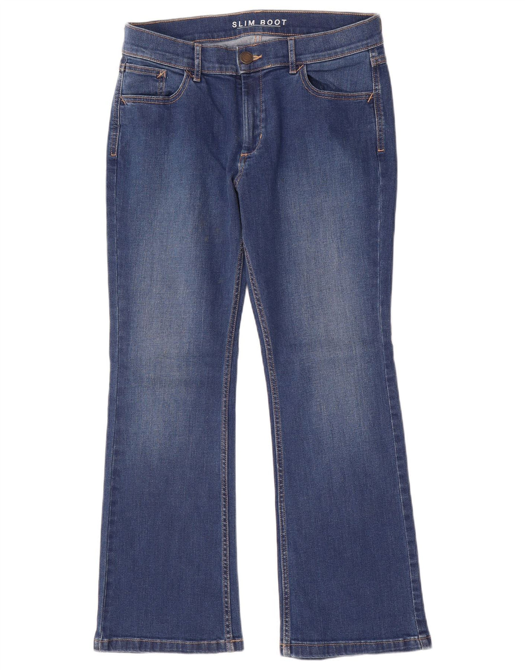 Jeans Marks & Spencer feminino slim bootcut Reino Unido 12 médio W30 L28 algodão azul