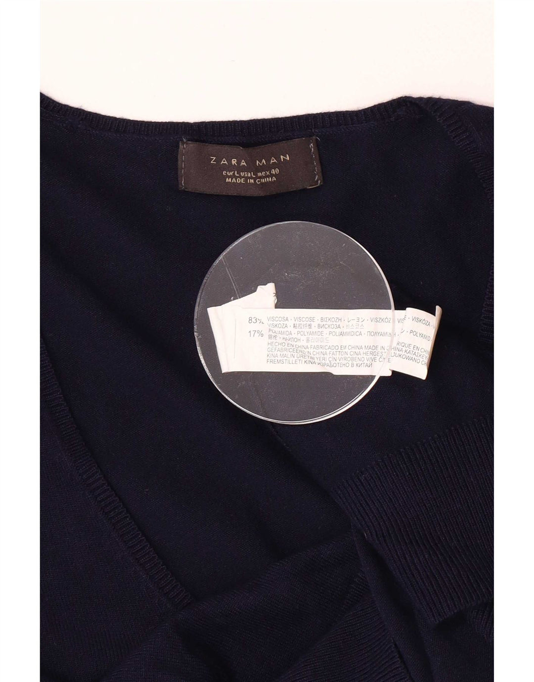 Suéter masculino Zara com decote em V grande viscose azul marinho
