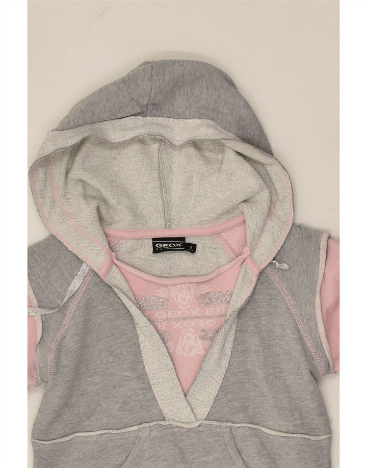 GEOX Girls Graphic Hoodie Jumper 2-3 Years Grey Colourblock Cotton | Vintage Geox | Thrift | Second-Hand Geox | Used Clothing | Messina Hembry 