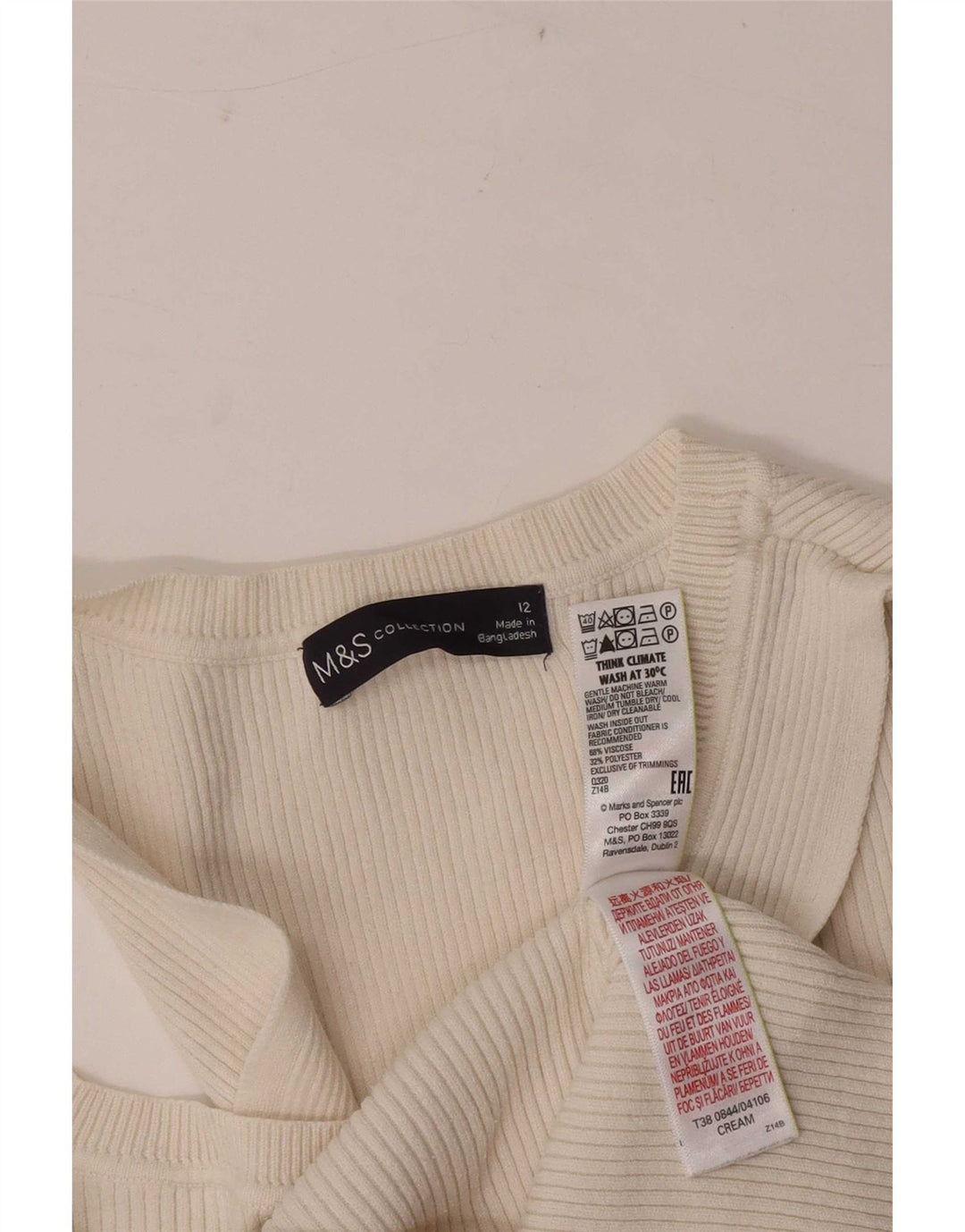 Regata feminina Marks & Spencer com colete curto Reino Unido 12 viscose branca média
