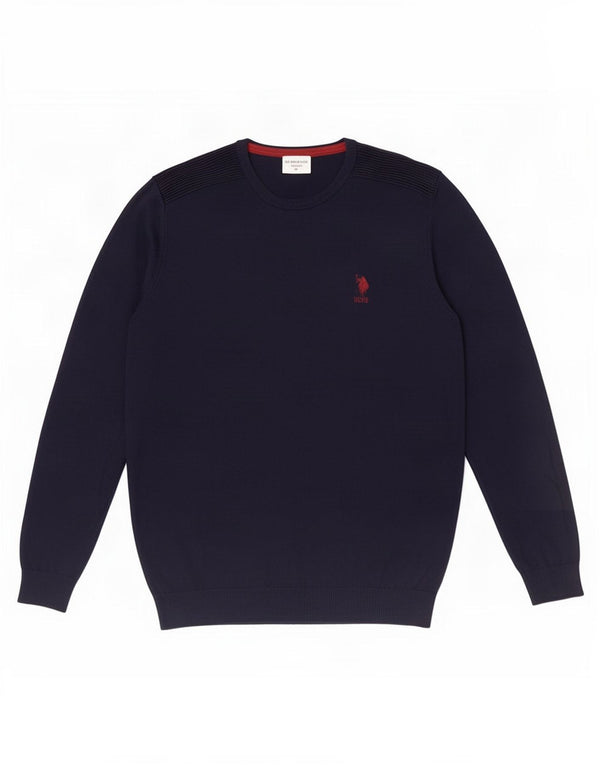 US Polo Assn. Suéter masculino com gola redonda azul marinho médio