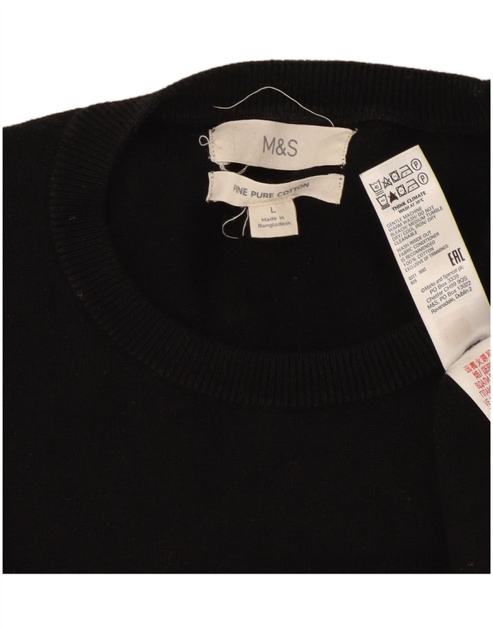 Suéter masculino Marks & Spencer com gola redonda, grande algodão preto