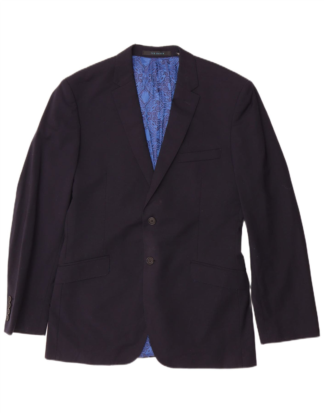 Jaqueta blazer masculina Ted Baker com 2 botões EUA 40 grande lã azul marinho