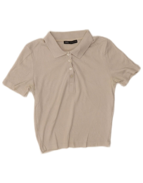 Camisa polo feminina Zara UK 12 algodão bege médio