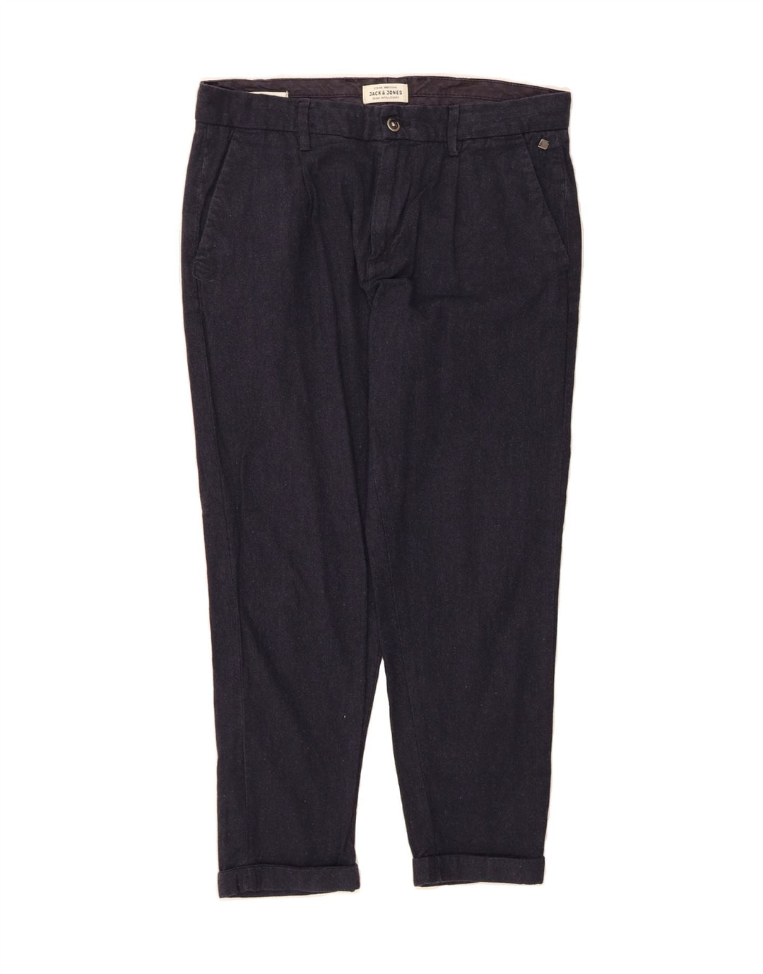 JACK & JONES Mens Slim Cropped Trousers W32 L25 Navy Blue Cotton Vintage Jack & Jones and Second-Hand Jack & Jones from Messina Hembry 